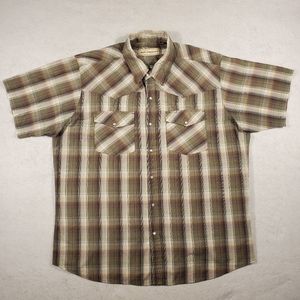 Bit & Bridle Shirt Mens Size 2XL Short Sleeve Pearl Snap Green Plaid Western